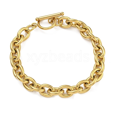 Ion Plating(IP) 304 Stainless Steel Oval Link Chain Bracelets for Men Women BJEW-G723-01G-1