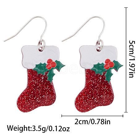 Christmas Alloy Enamel & Acrylic Stud Dangle Earrings FS-WG10992-13-1