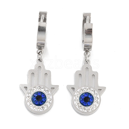 Hamsa Hand with Evil Eye 304 Stainless Steel Dangle Earrings EJEW-L283-069P-1