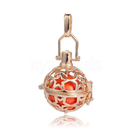 Golden Plated Brass Hollow Round Cage Pendants KK-J226-13G-1