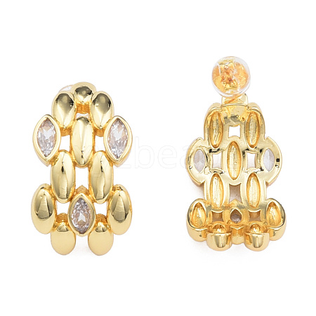 Cubic Zirconia Leaf Stud Earrings EJEW-N011-69-1