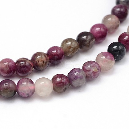 Natural Grade A Plum Blossom Tourmaline Round Bead Strands G-P114-09-4mm-1