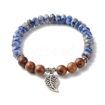 Reiki Natural Blue Spot Jasper & Wenge Wood Beads Stretch Bracelet BJEW-JB06896-04-1