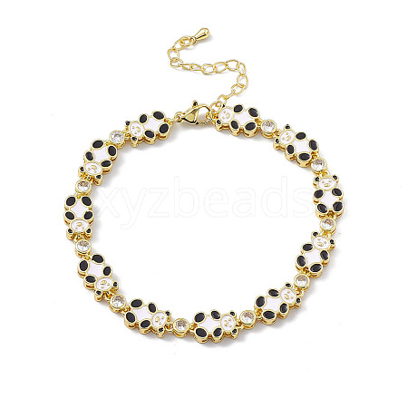 Clear Cubic Zirconia Panda Link Chain Bracelet with Enamel BJEW-P288-10G-1