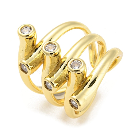 Brass Micro Pave Cubic Zirconia Open Cuff Ring RJEW-C033-02G-1