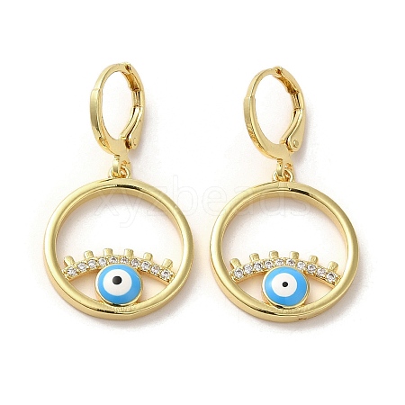 Evil Eye Golden Brass Dangle Leverback Earrings EJEW-Q797-09G-02-1