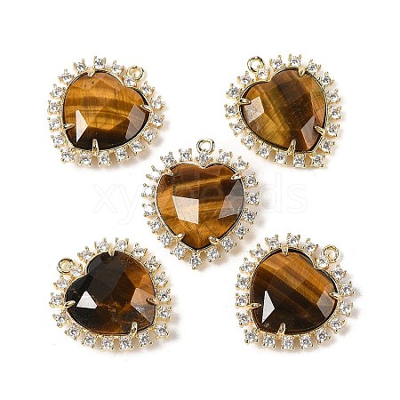 Natural Tiger Eye Faceted Heart Pendants G-I382-03G-03-1