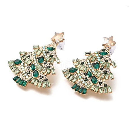 Christmas Alloy Rhinestone Stud Earrings for Women EJEW-U024-01G-03-1