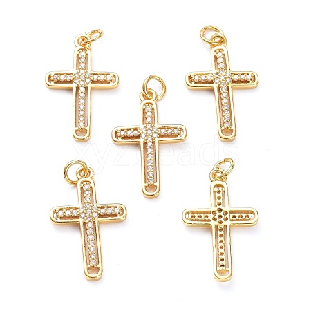 Brass Micro Pave Clear Cubic Zirconia Pendants ZIRC-L100-111G-1