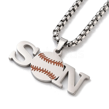 202 Stainless Steel Enamel Box Chain Sport Ball Pendant Necklaces for Men NJEW-K380-01B-02-1