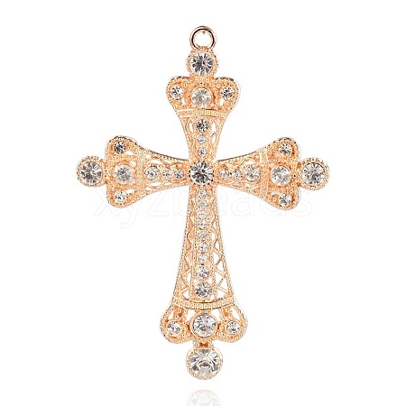 Golden Plated Alloy Rhinestone Cross Big Pendants RB-J109-01G-1