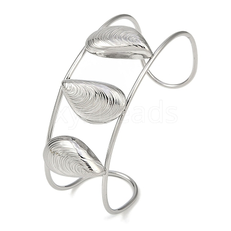 304 Stainless Steel Wide Hollow Textured Opaen Cuff Bangles BJEW-Q348-07P-03-1