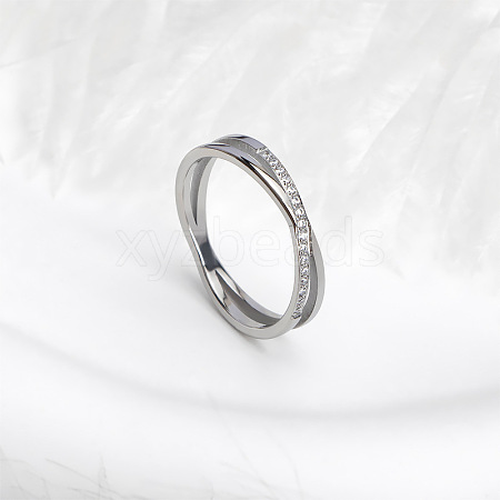 304 Stainless Steel Micro Pave Clear Cubic Zirconia Finger Rings for Women FS-WG1B662-05-1