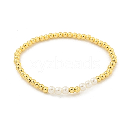 Brass & ABS Plastic Imitation Pearl Round Beaded Stretch Bracelets for Women BJEW-G704-02G-1