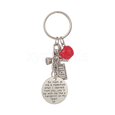 Tibetan Style Alloy Flat Round and Word Pendant Keychain with Apple Resin Charms KEYC-TA00007-1