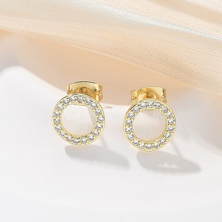 Brass Micro Pave Clear Cubic Zirconia Stud Earrings EJEW-M076-01G-01-1