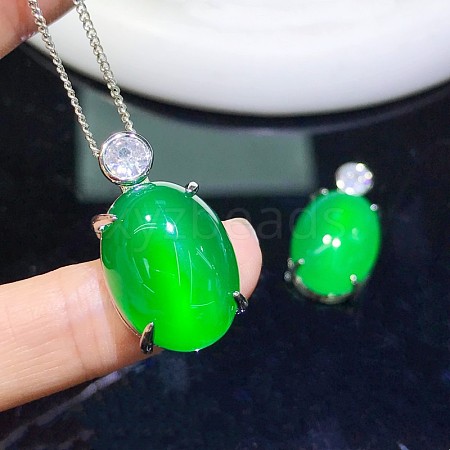 Dyed Natural Green Chalcedony Pendants G-S001-04P-1