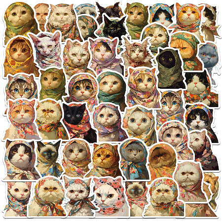 50Pcs PVC Waterproof Self-Adhesive Cat Picture Sticker STIC-Q004-05A-1