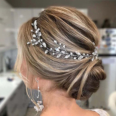 Rhinestone Leaf Wedding Hair Band HULI-PW0002-014-1