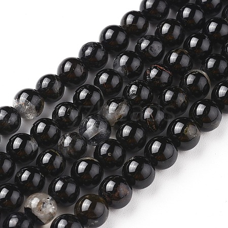 Natural Black Tourmaline Beads Strands G-F666-05-8mm-1