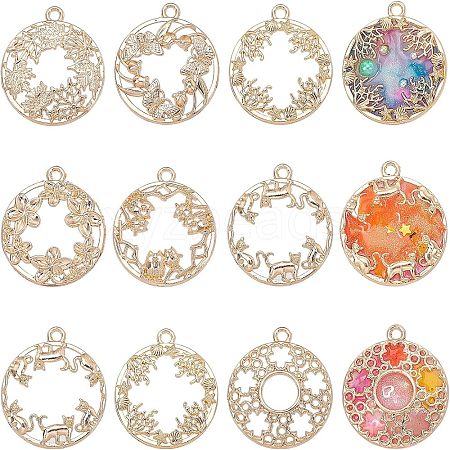 Ocean & Plant Series Zinc Alloy Open Back Bezel Pendants PALLOY-OC0001-92G-1