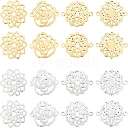 Unicraftale 16Pcs 8 Style 201 Stainless Steel Filigree Joiners Connector Charms STAS-UN0036-96-1