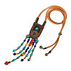 Ethnic Style Synthetic Turquoise & Natural Red Jasper & Natural Yellow Agate Teardrop Tassel Pendant Necklaces FS-WG6AE62-01-5