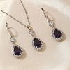 Brass Micro Pave Clear Cubic Zirconia & Glass Teardrop Pendant Necklaces & Earrings Sets for Women RT7280-3