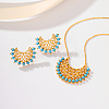 Synthetic Turquoise Stud Earrings & Pendant Necklaces Sets HX8665-1