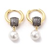 Plastic Pearl Dangle Hoop Earrings with Cubic Zirconia Rondelle Beaded EJEW-G341-08G-2