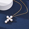 304 Stainless Steel & Plastic Imitation Pearl Cross Pendant Necklaces for Women NJEW-U032-15G-3