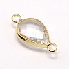 Golden Tone Brass Glass Teardrop Links connectors GLAA-J010A-01G-3