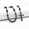 Frosted Synthetic Non-magnetic Hematite Round Beads Long Chain Cross Pendant Necklaces for Men PM3640-3-1