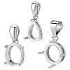 Anti-Tarnish   3Pcs 3 Styles Rhodium Plated 925 Sterling Silver Pendant Cabochon Settings with Prongs Mounting STER-PH0001-38-1