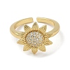 Sunflower Rack Plating Brass Micro Pave Cubic Zirconia Cuff Finger Rings for Women RJEW-C114-06G-2