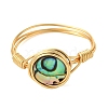 Copper Wired Natural Abalone Shell/Paua Shell Finger Rings for Women RJEW-JR01055-5
