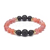 7Pcs 7 Style Natural Agate(Dyed & Heated) & Weathered Agate(Dyed) & Lava Rock Round Beaded Stretch Bracelets BJEW-JB08957-3