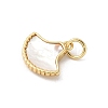 Brass Pave Natural White Shell Fan Charms with Jump Rings KK-S522-17G-2