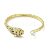 Brass Pave Clear & Green Cubic Zirconia Leopard Open Cuff Bangle for Women BJEW-K246-18G-2