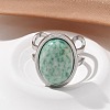 Oval Natural Green Spot Jasper Finger Rings RJEW-M062-02P-13-4