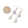 Round with Flower Pattern Porcelain Ceramic Dangle Earrings EJEW-JE06347-01-3