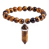 Natural Tiger Eye Stretch Bracelet with Bullet Shape Charm BJEW-SZ0002-56B-1