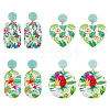 FIBLOOM 4 Pairs 4 Style Flower Enamel Dangle Stud Earrings EJEW-FI0002-31-1