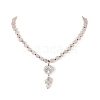 Natural Rose Quartz & Pearl & Cubic Zirconia Tree of Life Pendant Necklace NJEW-JN04335-03-5