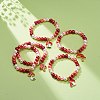 Red Glass Pearl Beaded Stretch Bracelet with Alloy Enamel Mushroom Charm for Women BJEW-JB08711-2