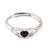 Hand with Heart Natural Black Agate Agate Adjustable Rings RJEW-Q817-06P-03-2