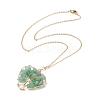 Natural Green Aventurine Chips Heart with Tree of Life Pendant Necklace NJEW-JN03906-02-1