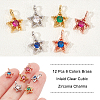  12Pcs 6 Colors Brass Inlaid Clear Cubic Zirconia Charms ZIRC-NB0001-72-3