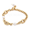 304 Stainless Steel Cable & Cuban Link Chain Braclets for Women BJEW-C089-07G-4