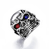 Gothic Punk Skull Alloy Open Cuff Ring with Rhinestone for Men Women RJEW-T009-52AS-4